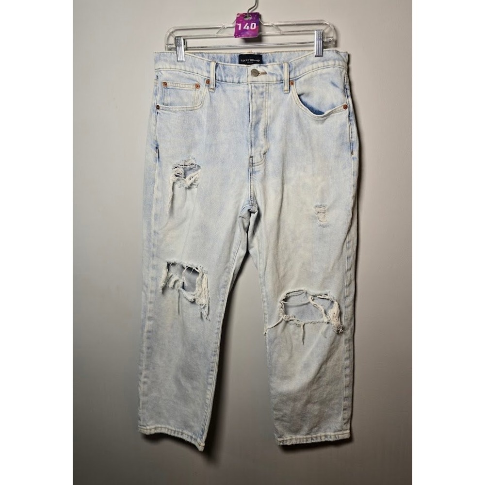 Lucky Brand Womens Jeans Light Wash Distressed High Rise Straight Leg Size 10/30